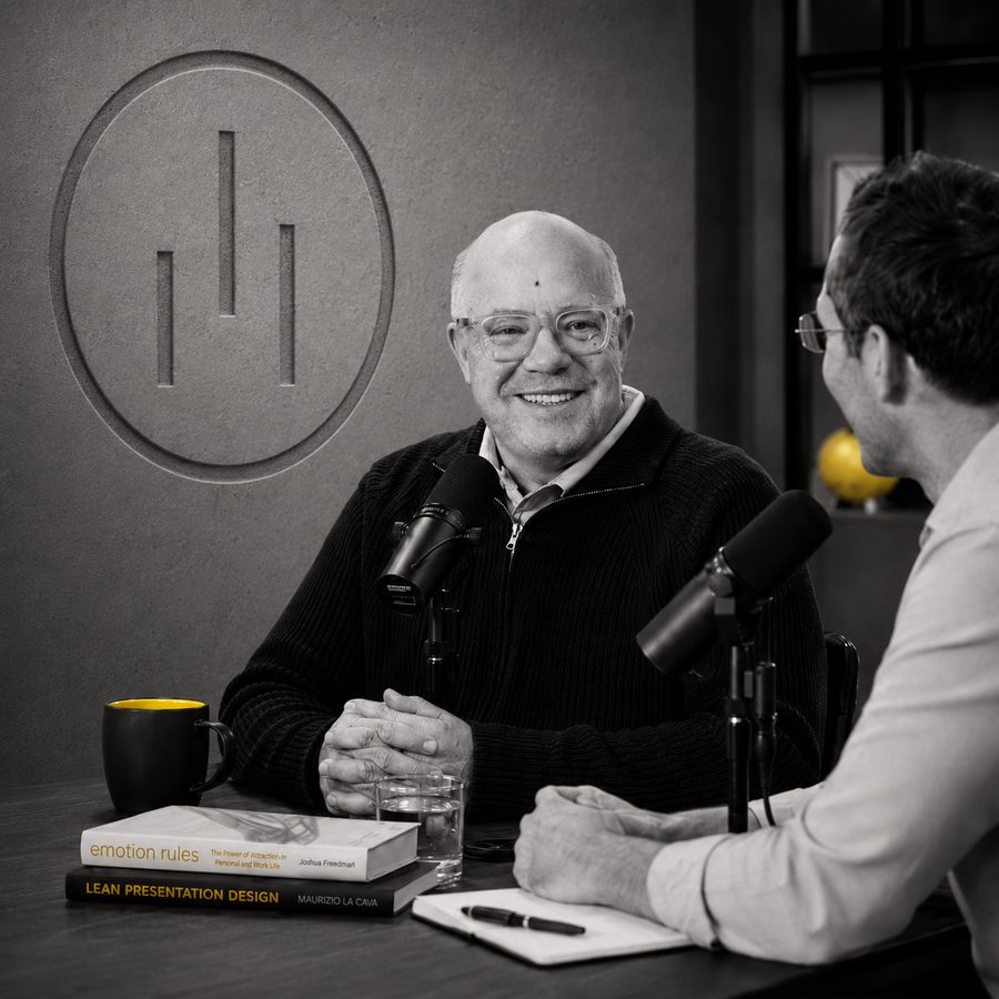 Maurizio La Cava interviews Joshua Freedman, live on the MLC podcast, with Emotion Rules and Lean Presentation Design on the table